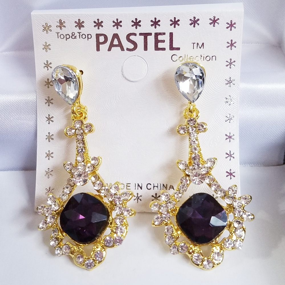 Dark Amethyst Earrings with Rhinestones